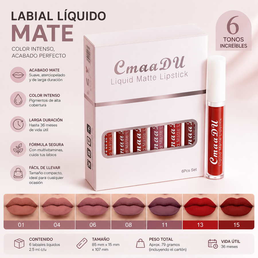cajas de 6 labiales tonos mate impermeables y de larga duración diferentes tonos