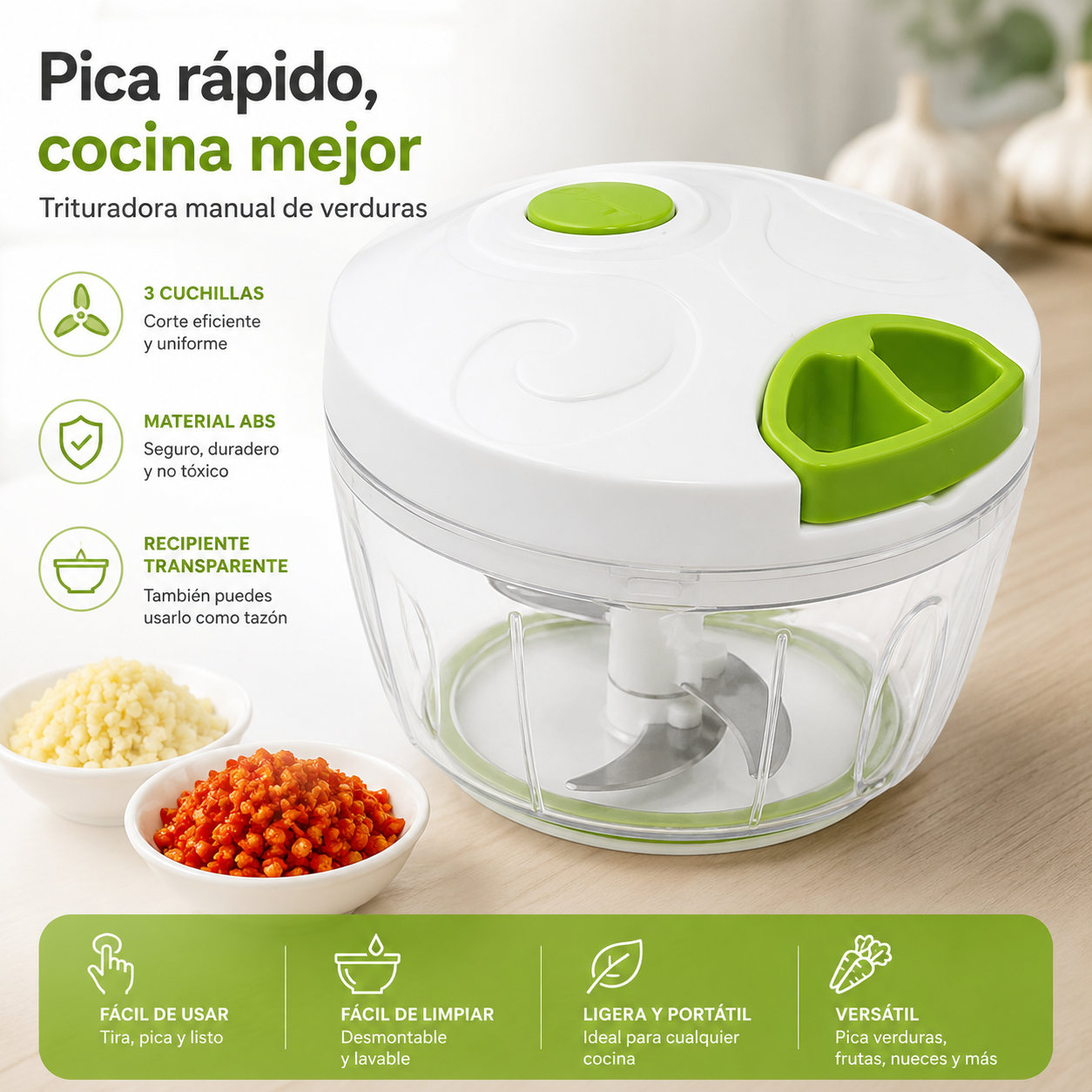 Picadora Trituradora Multifuncional de Alta Velocidad, Molinillo de Carne Manual, Herramientas de Cocina
