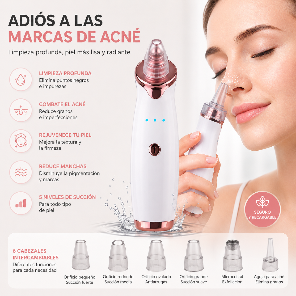 Evita pellizcos y cicatrices permanentes con esta Maquina eléctrica para remover para puntos negros con succión eléctrica.