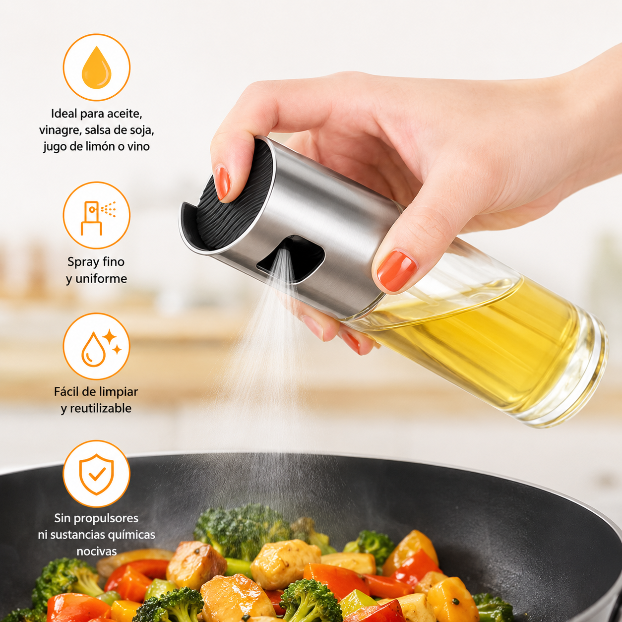 Botella de Spray de Aceite y Vinagre para Cocina  Tipo Push, Depósito de Aceite a Prueba de Fugas, Pulverizador BBQ, Herramientas para BBQ, Gadgets de Cocina.