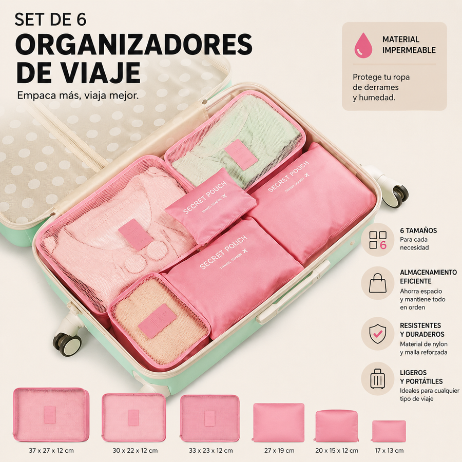 paquete de 6 bolsas organizadoras de viaje con diseño para maleta .