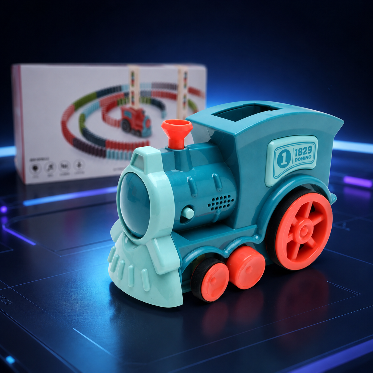 Tren de  armado de Dominó con Bloques de construcción.