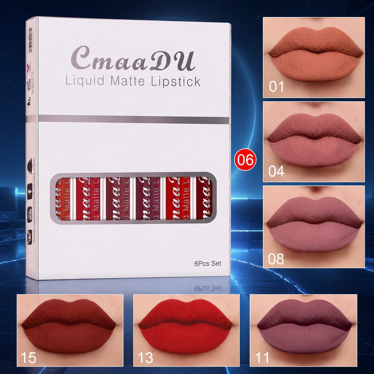 cajas de 6 labiales tonos mate impermeables y de larga duración diferentes tonos