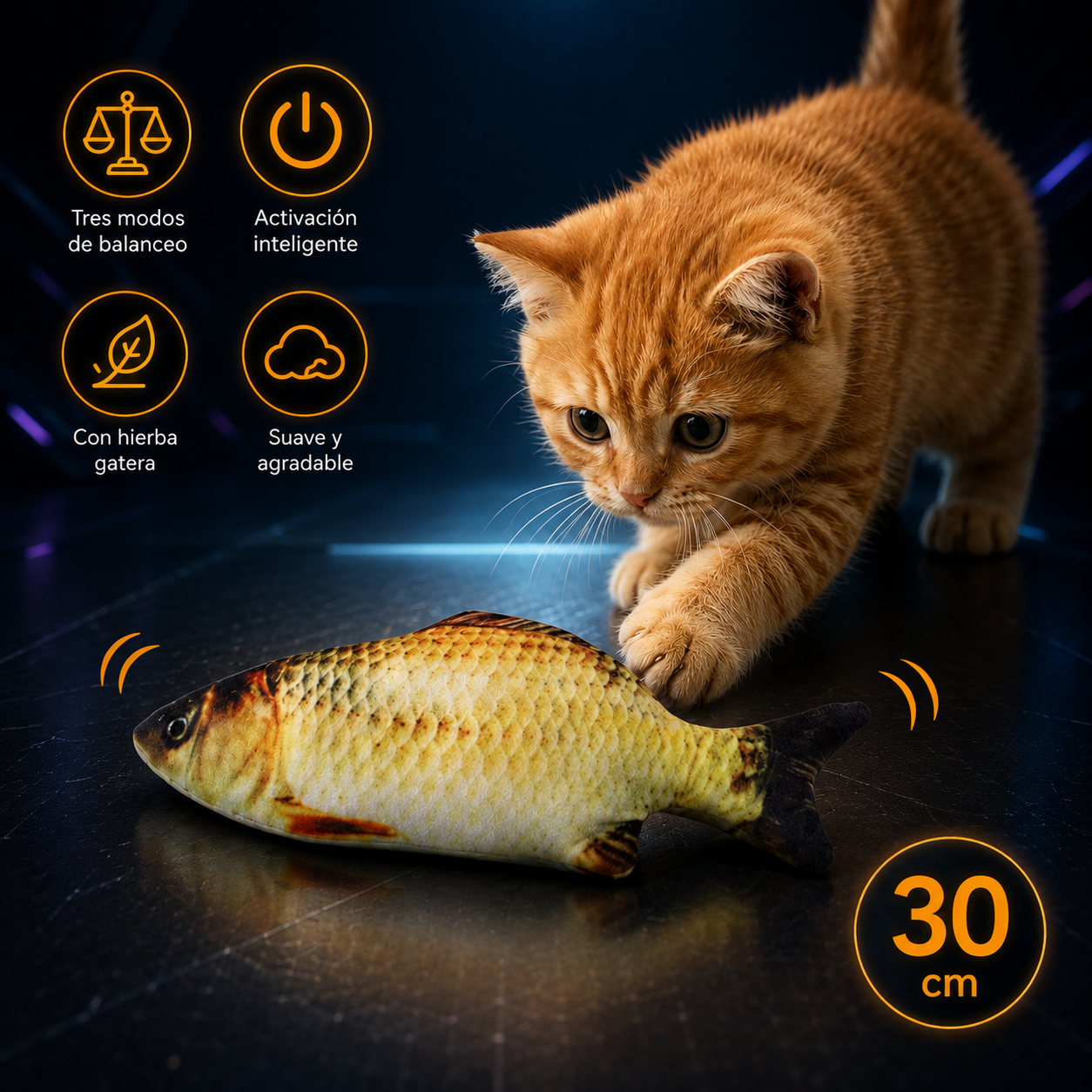 Pez eléctrico con movimiento para reducir el estrés de tu mascota.