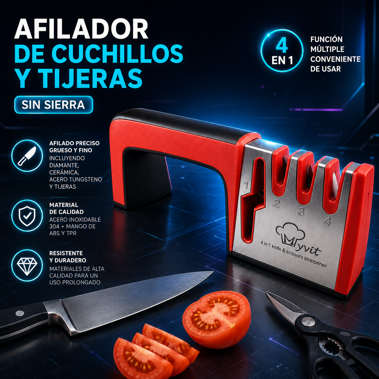 Afilador de cuchillos 4 en 1