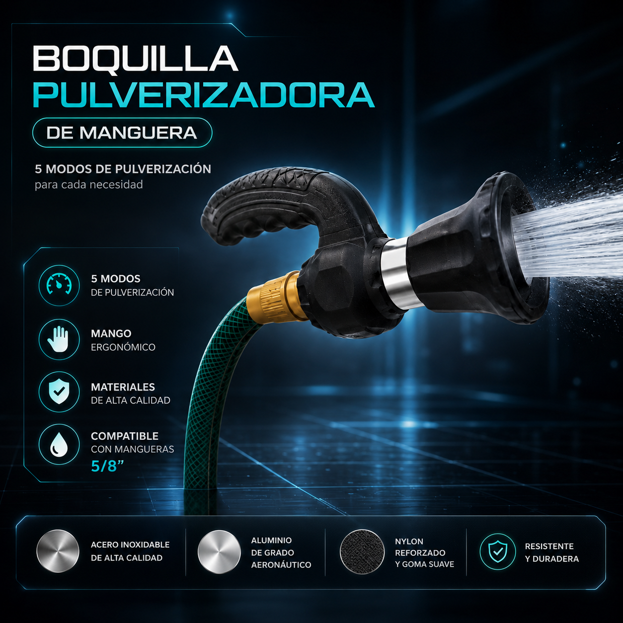 Poderosa  Boquilla Pulverizadora de Manguera para Césped, Jardín y Lavado de Autos