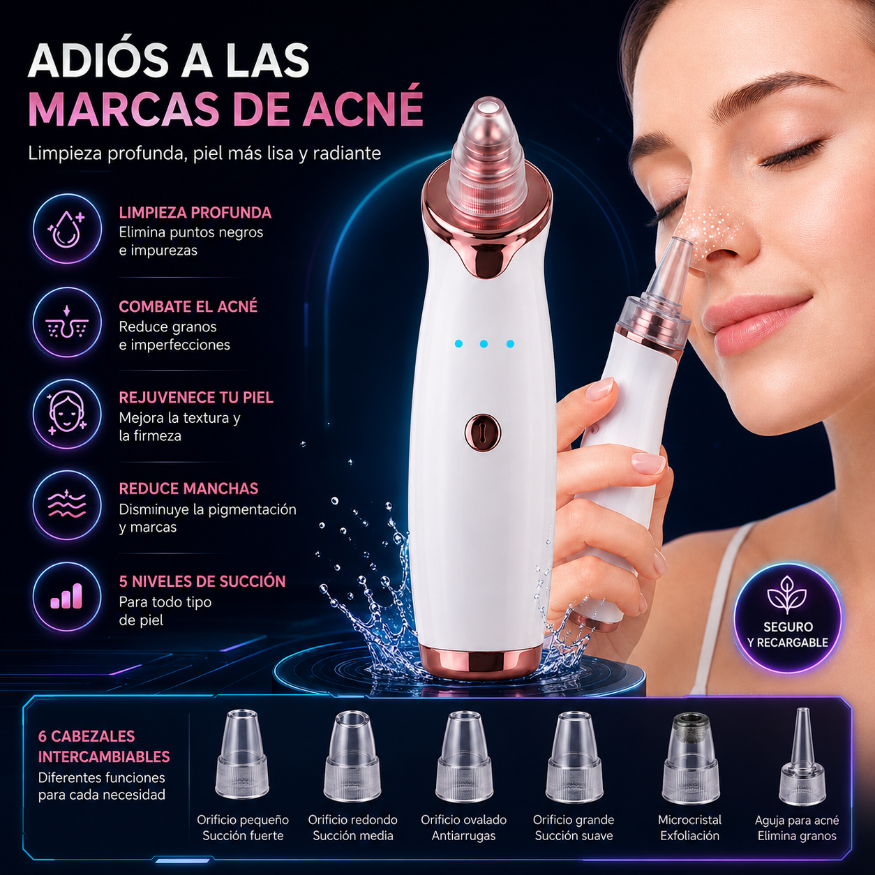 Maquina eléctrica para remover para puntos negros con succión eléctrica.