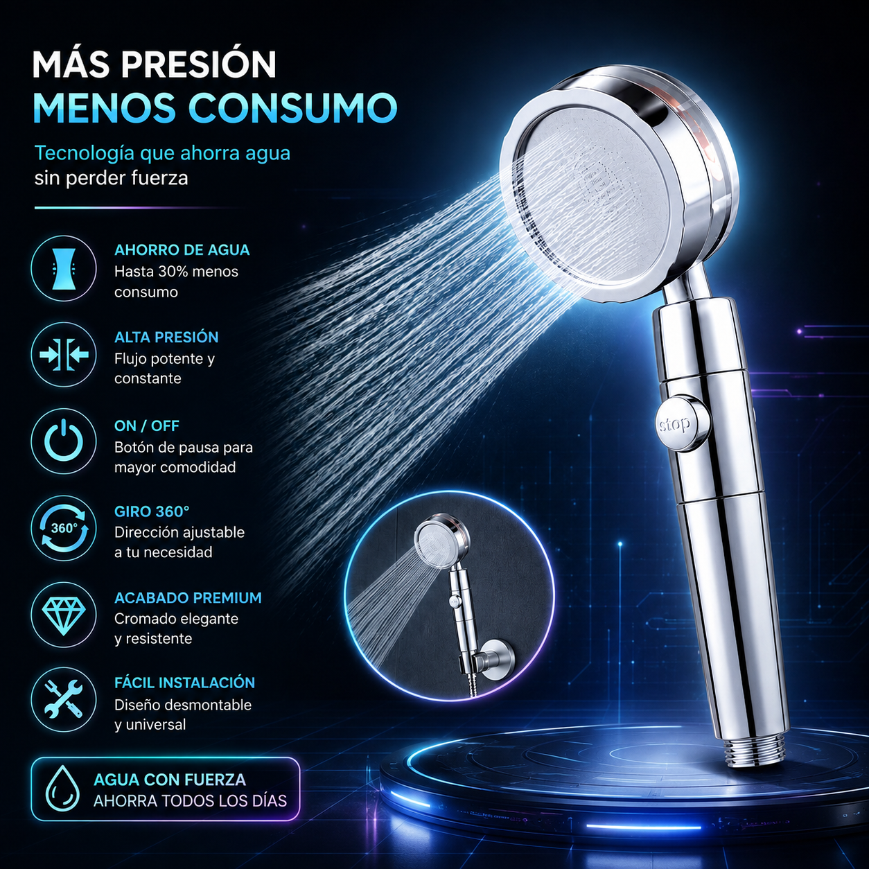 Regadera de Alta Presión ahorra agua