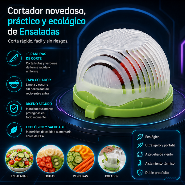 Cortador y colador novedoso, práctico y ecológico de Ensaladas, Frutas y Verduras