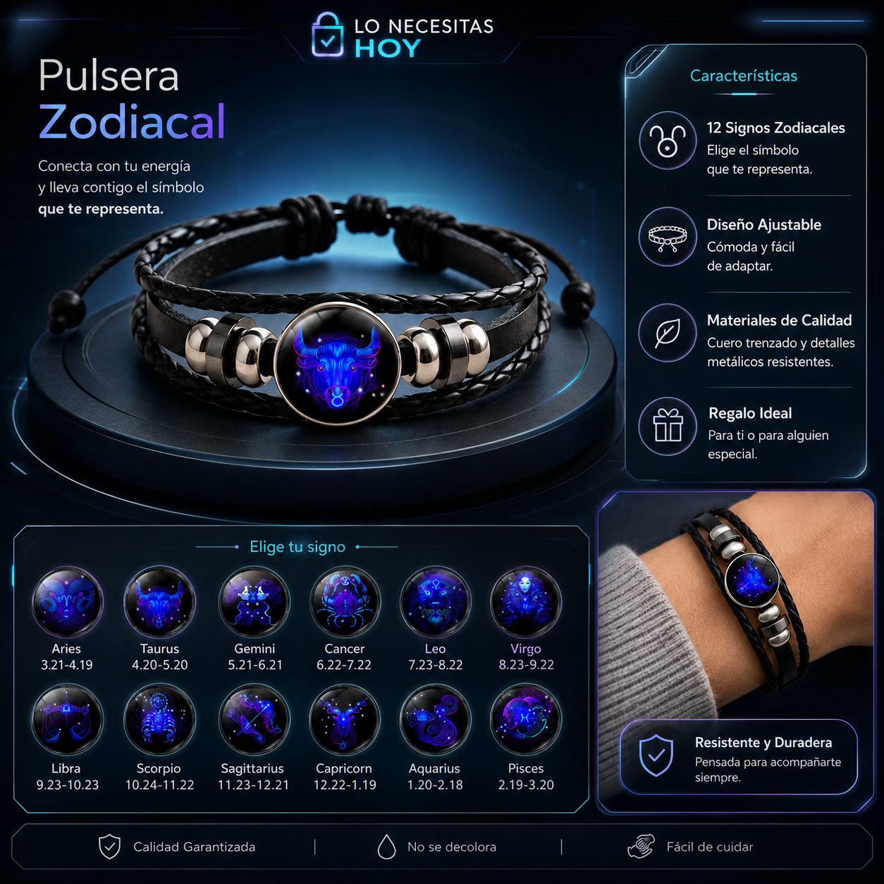 Brazalete con signo del Zodiaco de protección