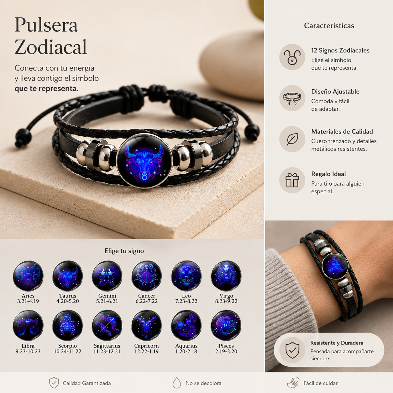 Brazalete con signo del Zodiaco de protección